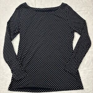 Banana Republic Women's Navy Polka Dot Long Sleeve Top Size XL Cotton Blend VGUC